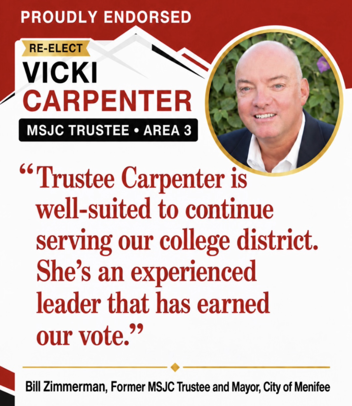 Endorsement flyer: Bill Zimmerman, Former MSJC Trustee and Mayor, City of Menifee