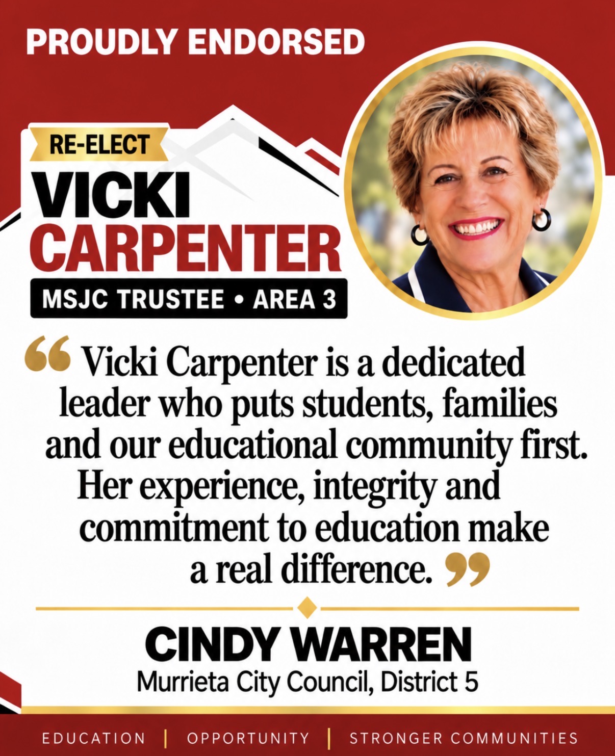 Endorsement flyer: Cindy Warren, Murrieta City Council, District 5