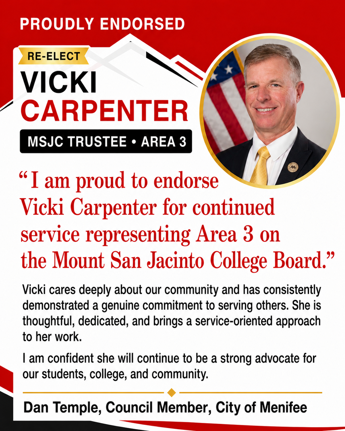 Endorsement flyer: Dan Temple, Council Member, City of Menifee