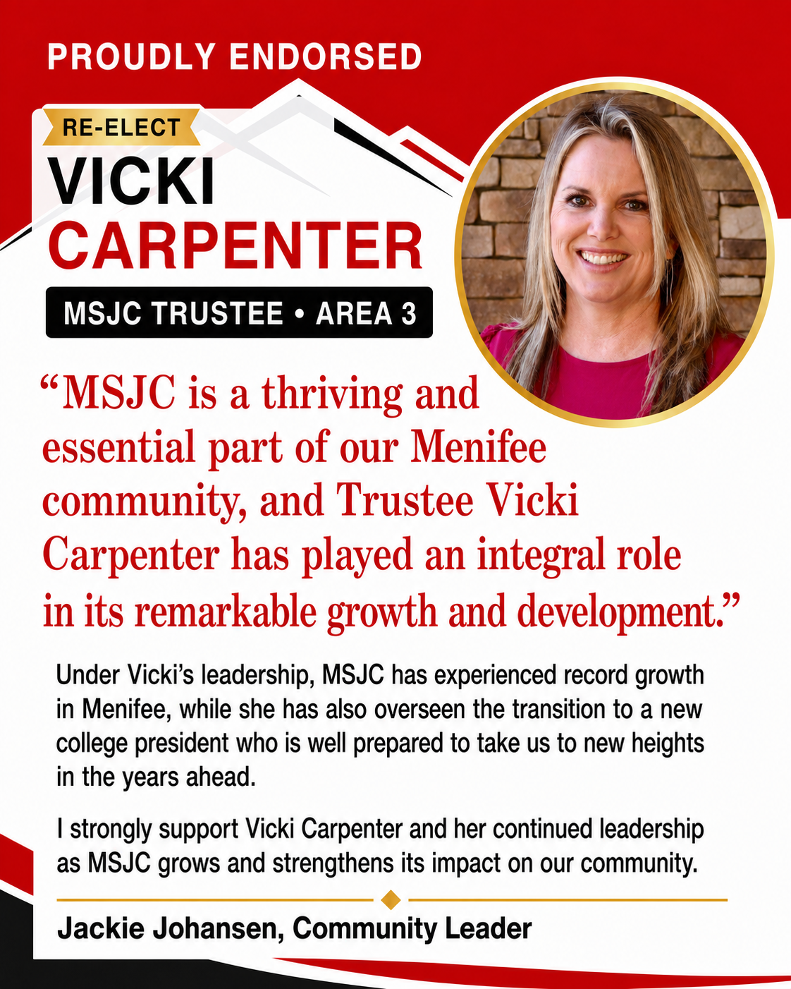 Endorsement flyer: Jackie Johansen, Community Leader