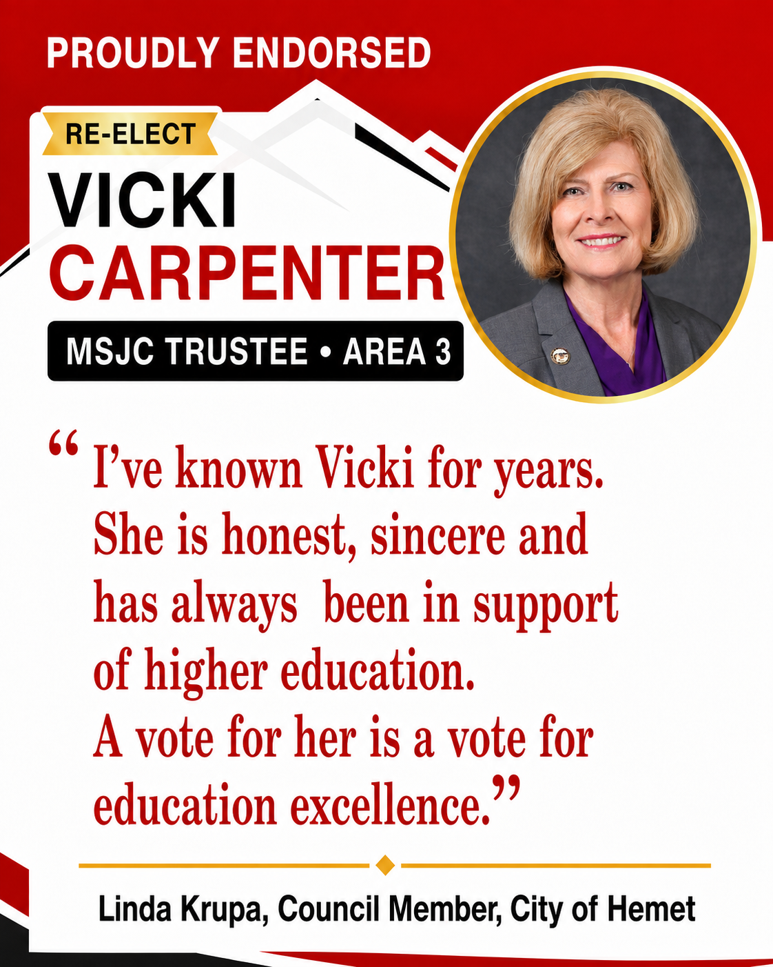 Endorsement flyer: Linda Krupa, Council Member, City of Hemet