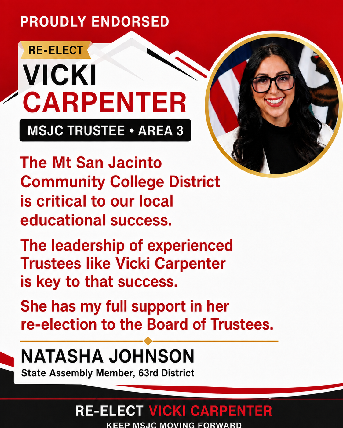 Endorsement flyer: Natasha Johnson, State Assembly Member, 63rd District